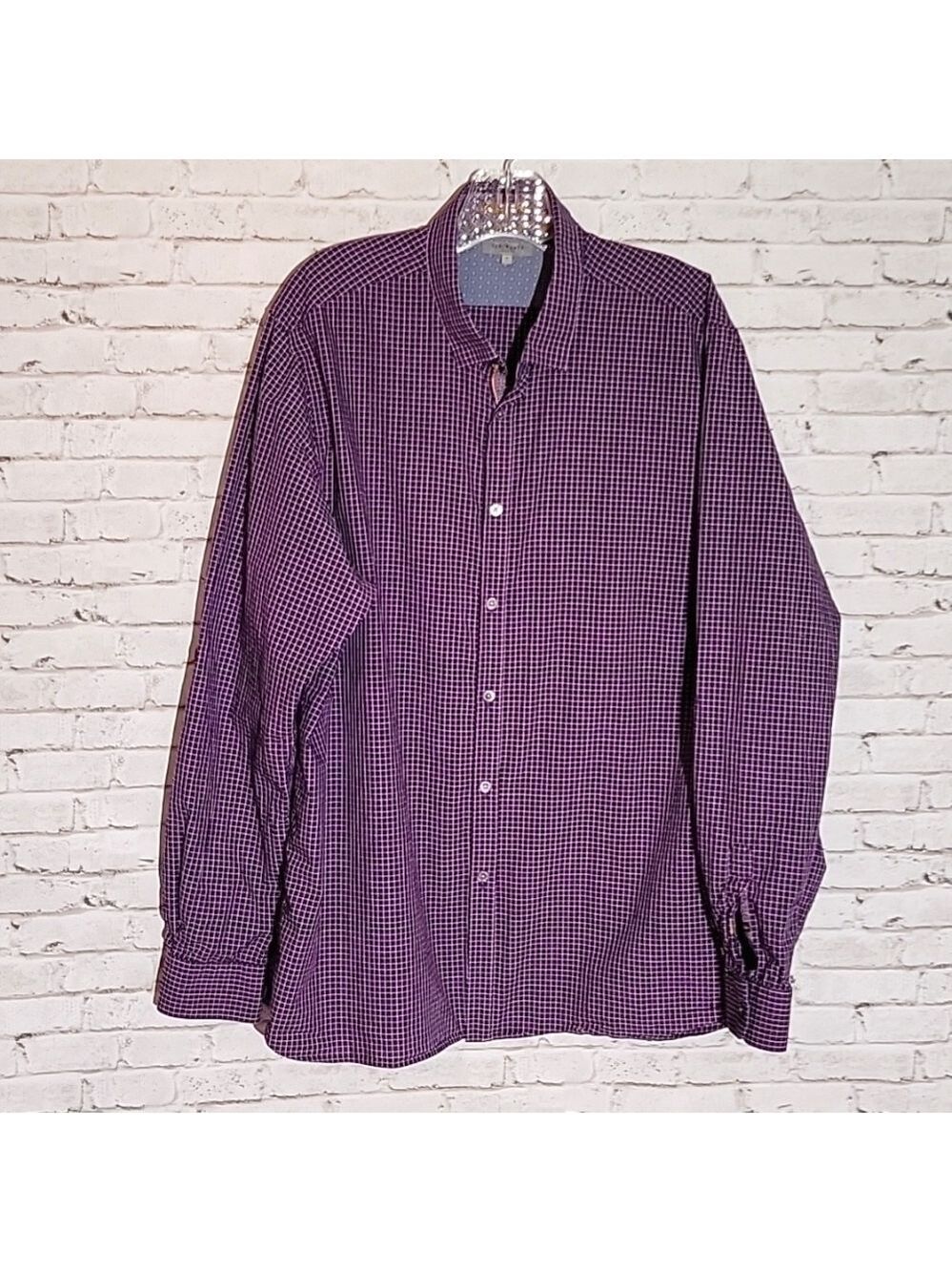 Ted Baker London, Men's Long-sleeved, Button-down Dress Shirt, Purple Plaid EU 7